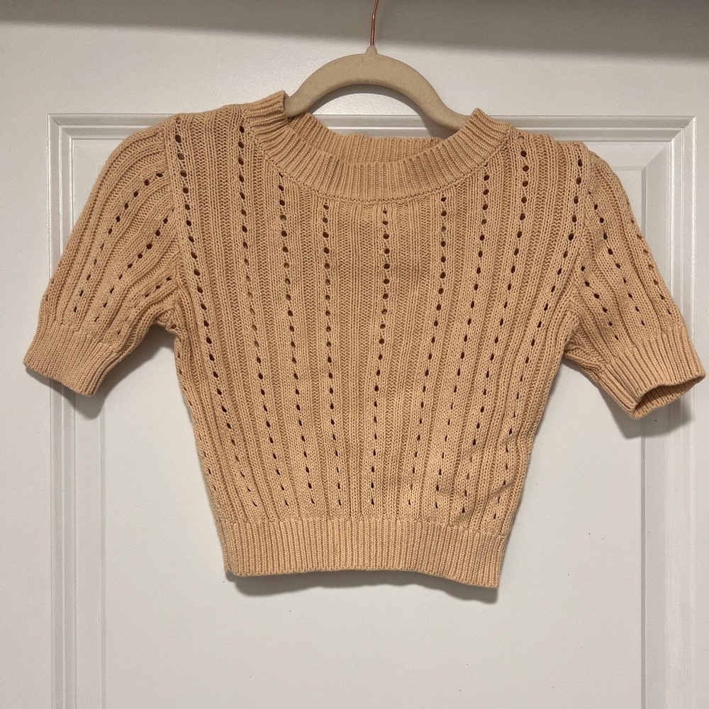 Lime Lush Natural Short Sleeve Cropped Sweater